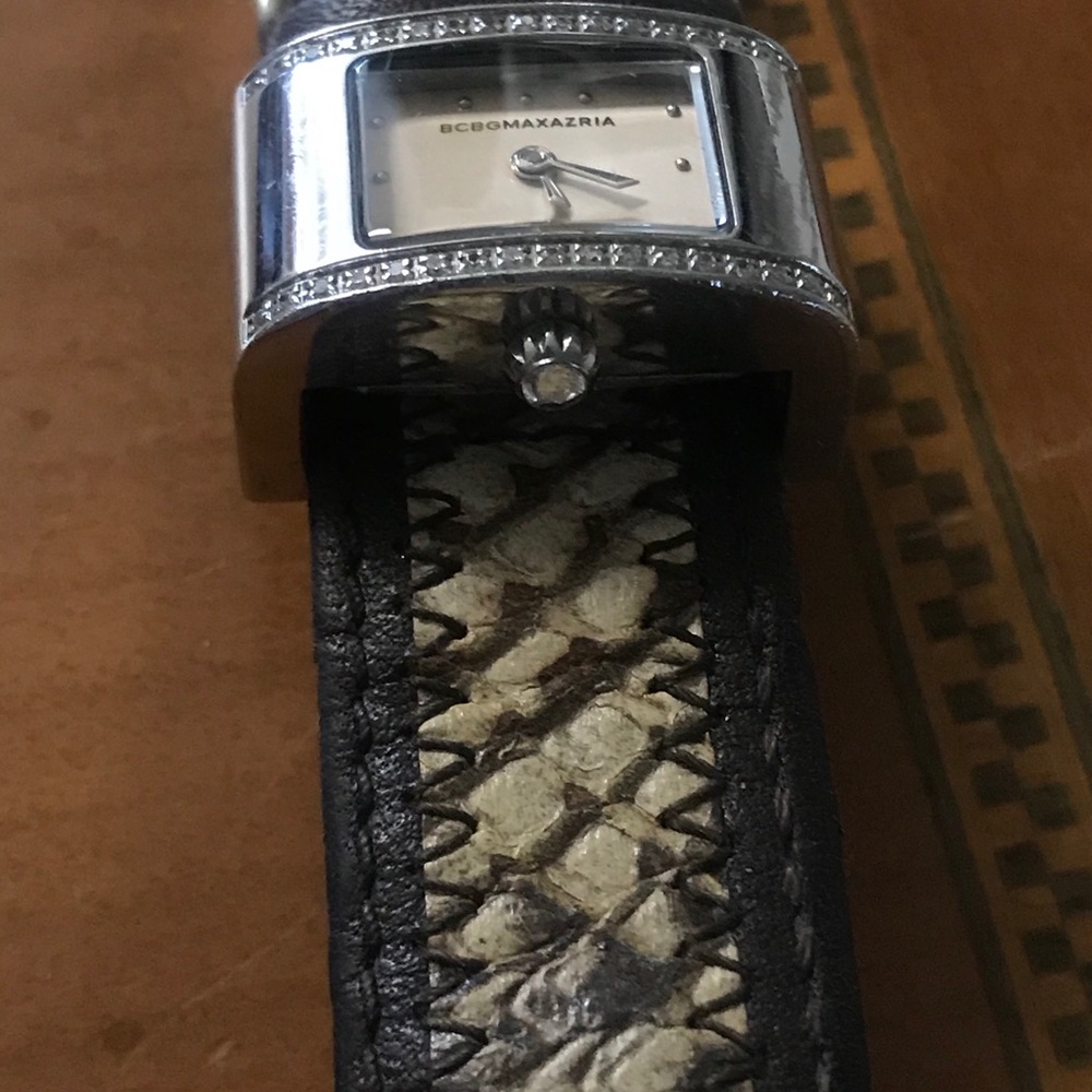 BCBG leather band w/snake print watch